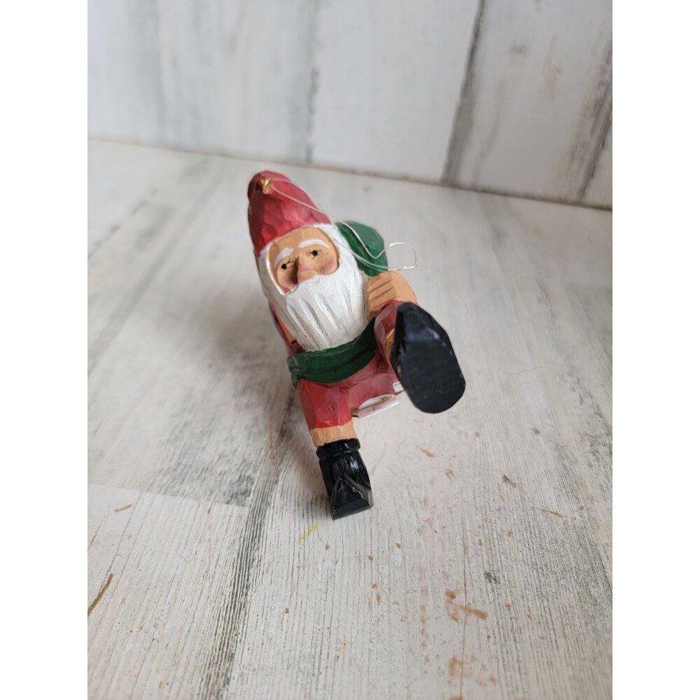 Dept 56 wooden Santa Claus helper vintage‎ gift sack ornament Xmas